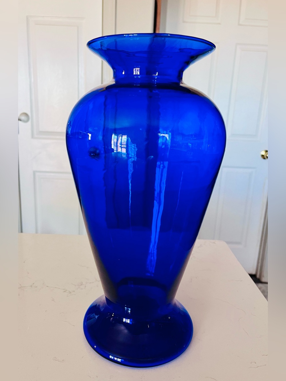 Cobalt Blue Tall Glass Vase Oversized Bouquet Centerpiece 13.5”